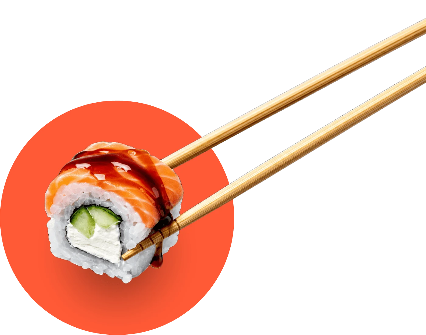 Salmon roll with chopsticks